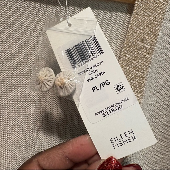 Eileen Fisher Cardigan Organic Linen Cream Metallic Gold Snap Button Size PL - Picture 5 of 8